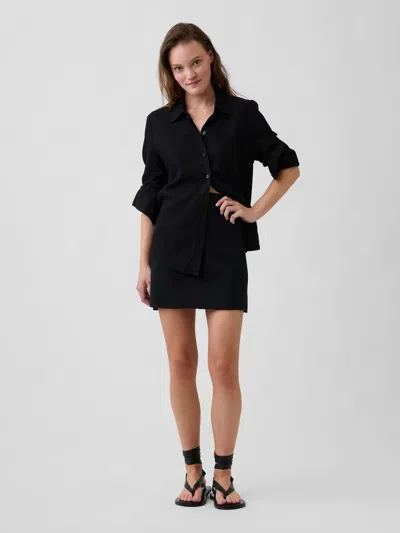 Gap Factory Linen-blend Pull-on Mini Skirt In Black