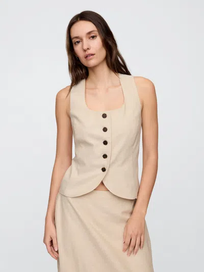 Gap Factory Linen-blend Scoopneck Vest In Neutral