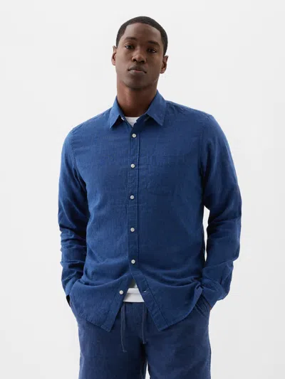 Gap Factory Linen-blend Shirt In Standard Fit In Blue