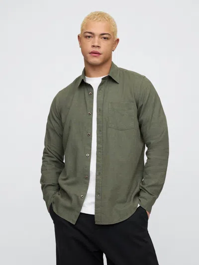 Gap Factory Linen-blend Shirt In Standard Fit In Green