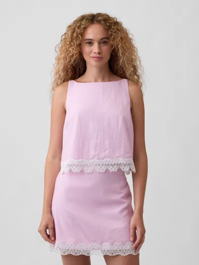 Gap Factory Linen-blend Lace-hem Apron Top In Pink