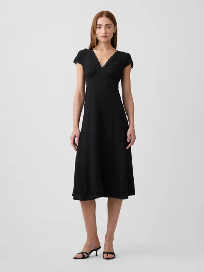 Gap Factory Linen-blend Lace-trim Midi Dress In Black