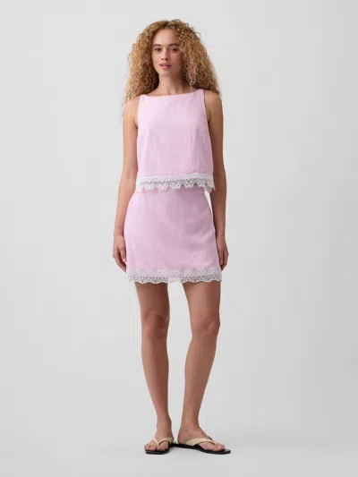 Gap Factory Linen-blend Lace-trim Mini Skirt In Pink