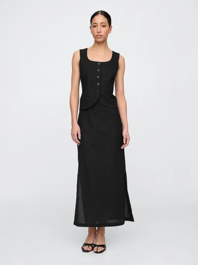 Gap Factory Linen-blend Maxi Slip Skirt In Black