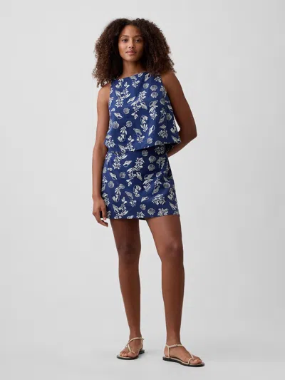 Gap Factory Linen-blend Pull-on Mini Skirt In Blue