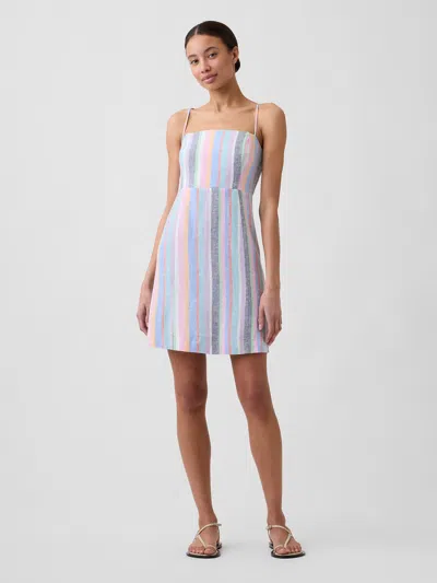 Gap Factory Linen-blend Squareneck Mini Dress In Multi