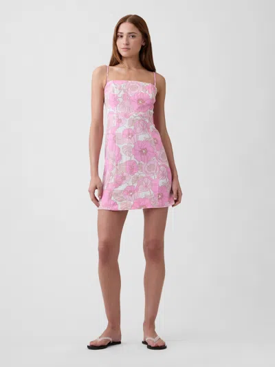 Gap Factory Linen-blend Squareneck Mini Dress In Pink