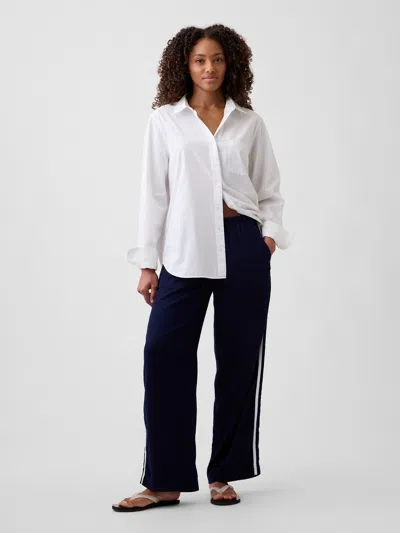 Gap Factory Linen-blend Stripe Wide-leg Pants In Blue