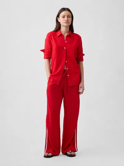 Gap Factory Linen-blend Stripe Wide-leg Pants In Red