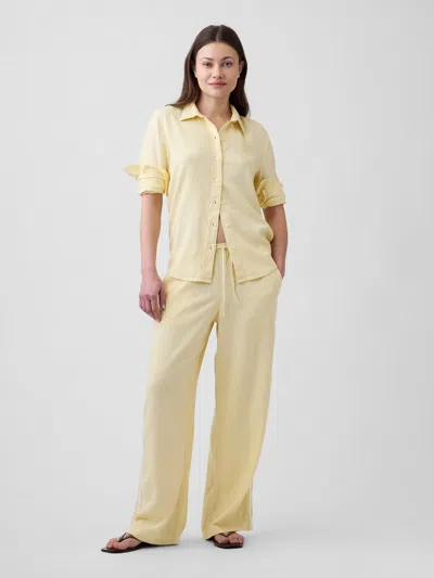 Gap Factory Linen-blend Stripe Wide-leg Pants In Yellow