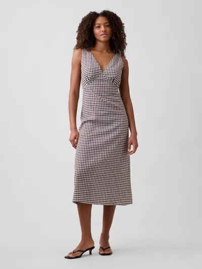 Gap Factory Linen-blend V-neck Midi Dress In Brown