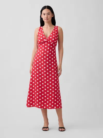 Gap Factory Linen-blend V-neck Midi Dress In Red