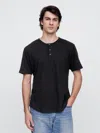 Gap Factory Lived-in Relaxed Curved Hem Henley T-shirt In Black