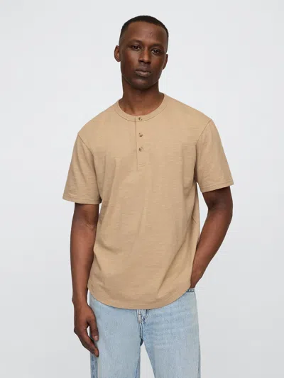 Gap Factory Lived-in Relaxed Curved Hem Henley T-shirt In Brown