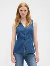 Gap Factory Longline Denim Vest In Blue