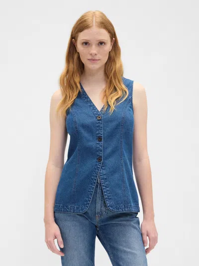 Gap Factory Longline Denim Vest In Blue