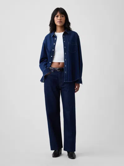 Gap Factory Low Slung Relaxed Straight Jeans In Dark Rinse