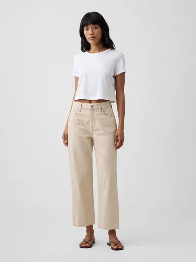 Gap Factory Low Slung Stripe Relaxed Straight Crop Jeans In Neutral