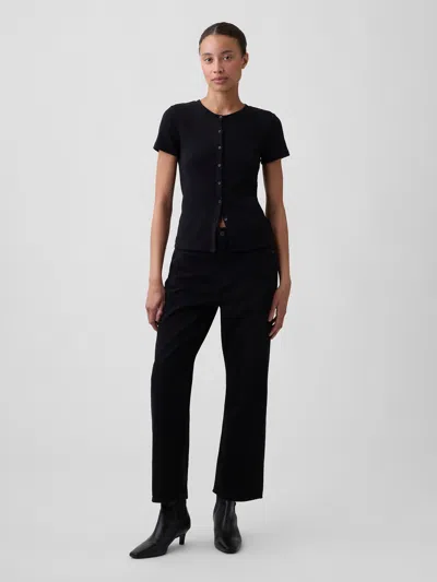 Gap Factory Low Slung Supersoft Relaxed Straight Crop Jeans In Washed Black