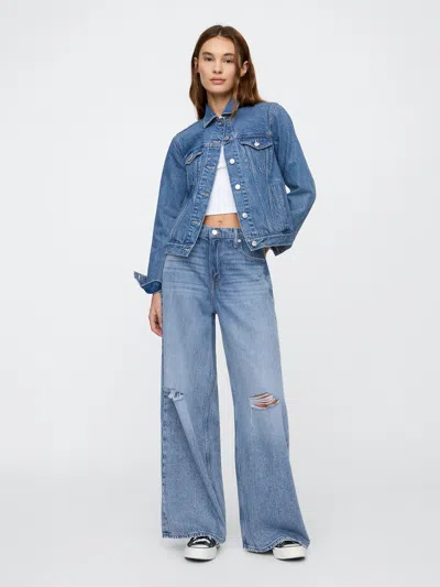 Gap Factory Mid Rise Destructed Supersoft Baggy Jeans In Blue
