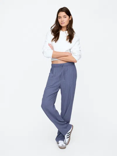 Gap Factory Mid Rise Easy Linen-blend Pants In Blue