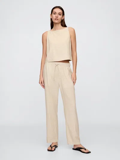 Gap Factory Mid Rise Easy Linen-blend Pants In Brown