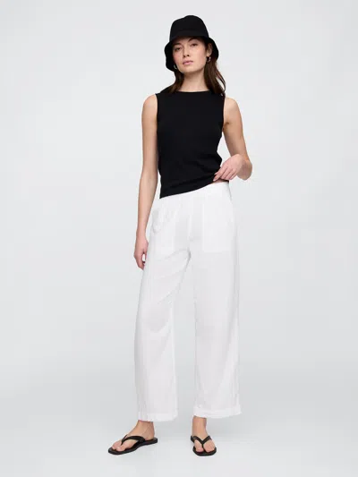 Gap Factory Mid Rise Gauze Pull-on Wide-leg Pants In White