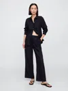 Gap Factory Mid Rise Linen-blend Pull-on Wide-leg Pants In Black