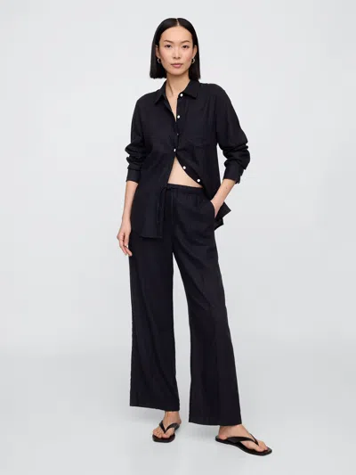 Gap Factory Mid Rise Linen-blend Pull-on Wide-leg Pants In Black
