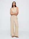 Gap Factory Mid Rise Linen-blend Pull-on Wide-leg Pants In Brown