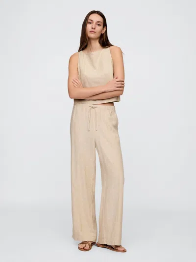 Gap Factory Mid Rise Linen-blend Pull-on Wide-leg Pants In Brown