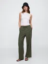 Gap Factory Mid Rise Linen-blend Pull-on Wide-leg Pants In Green