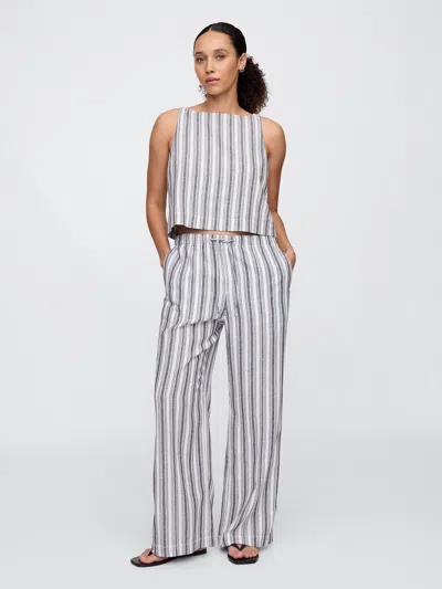Gap Factory Mid Rise Linen-blend Pull-on Wide-leg Pants In Multi