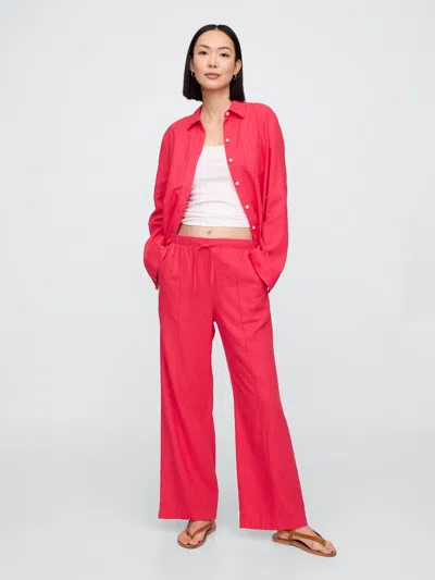 Gap Factory Mid Rise Linen-blend Pull-on Wide-leg Pants In Pink