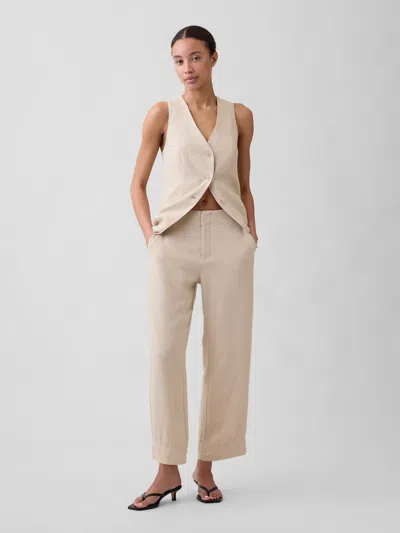 Gap Factory Mid Rise Linen-blend Straight Crop Pants In Brown