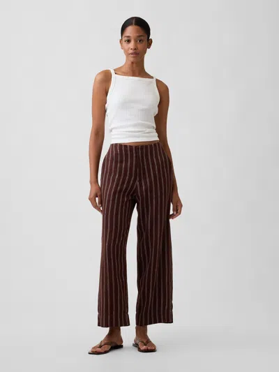 Gap Factory Mid Rise Linen-blend Straight Crop Pants In Brown