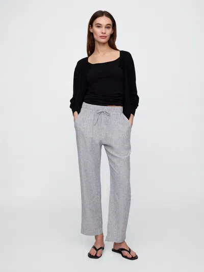 Gap Factory Mid Rise Linen-blend Stripe Easy Pants In Black