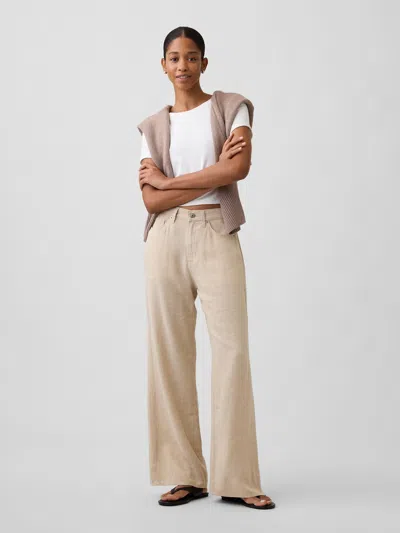 Gap Factory Mid Rise Linen-blend Wide-leg Pants In Brown