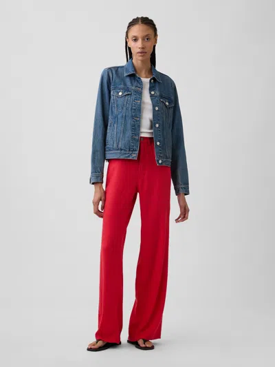 Gap Factory Mid Rise Linen-blend Wide-leg Pants In Red