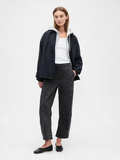 Gap Factory Mid Rise Print Pull-on Barrel Jeans In Black