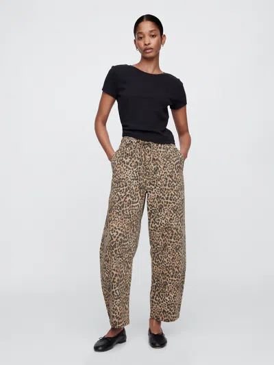 Gap Factory Mid Rise Print Pull-on Barrel Jeans In Multi