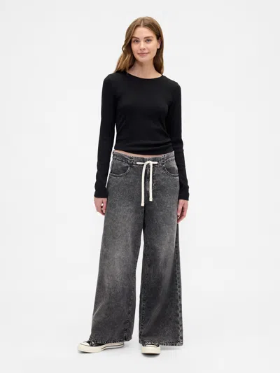 Gap Factory Mid Rise Pull-on Superlight Baggy Jeans In Black