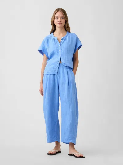 Gap Factory Mid Rise Pull-on Barrel Gauze Pants In Blue