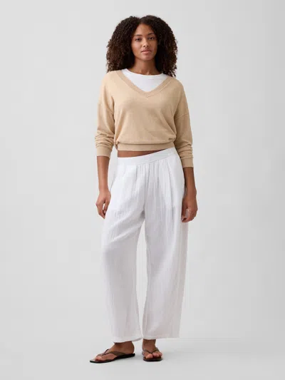 Gap Factory Mid Rise Pull-on Barrel Gauze Pants In Brown