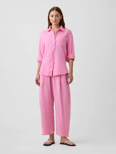 Gap Factory Mid Rise Pull-on Barrel Gauze Pants In Pink