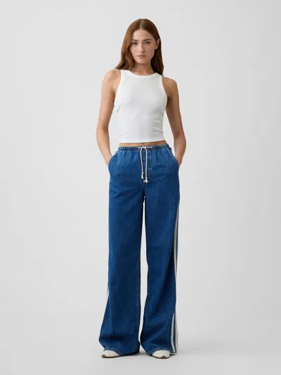 Gap Factory Mid Rise Pull-on Soft Stripe Wide-leg Jeans In Blue