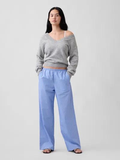Gap Factory Mid Rise Pull-on Stripe Poplin Pants In Blue