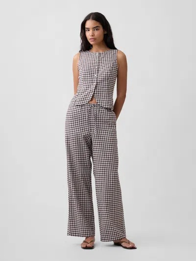 Gap Factory Mid Rise Pull-on Wide-leg Linen-blend Pants In Multi