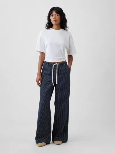 Gap Factory Mid Rise Railroad Stripe Pull-on Wide-leg Jeans In Dark Wash
