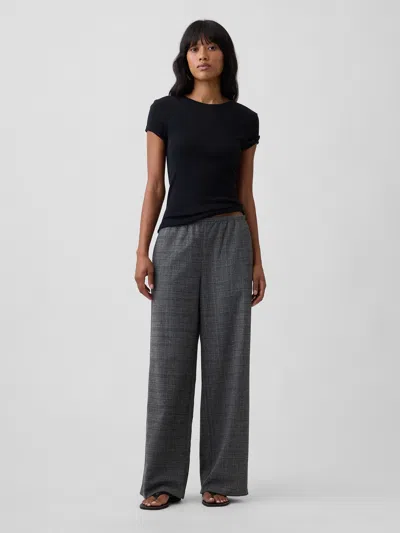 Gap Factory Mid Rise Recycled Pull-on Wide-leg Pants In Black Plaid